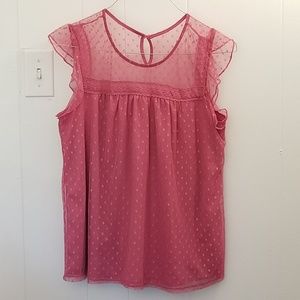 Pink Polka Dots Lace Overlay Sleeveless Top